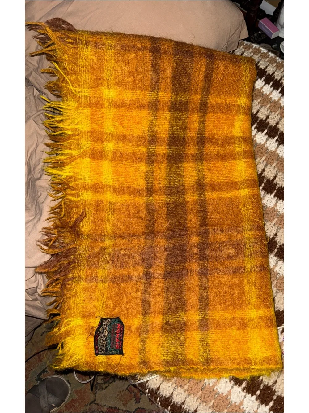 Vtg Heather Brae Scottish Mohair Wool Plaid Throw Blanket Tweedvale Rug